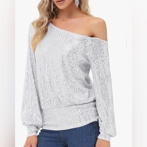 Off the Shoulder Sparkly Long Sleeve Top